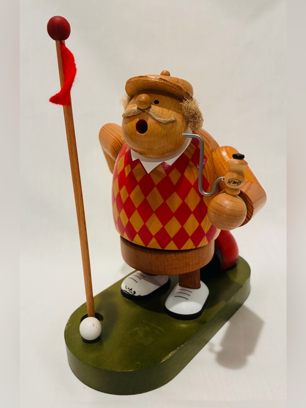 Erzgebirge Wooden Figure Golfer KWO Incence Smoker Die Dicken